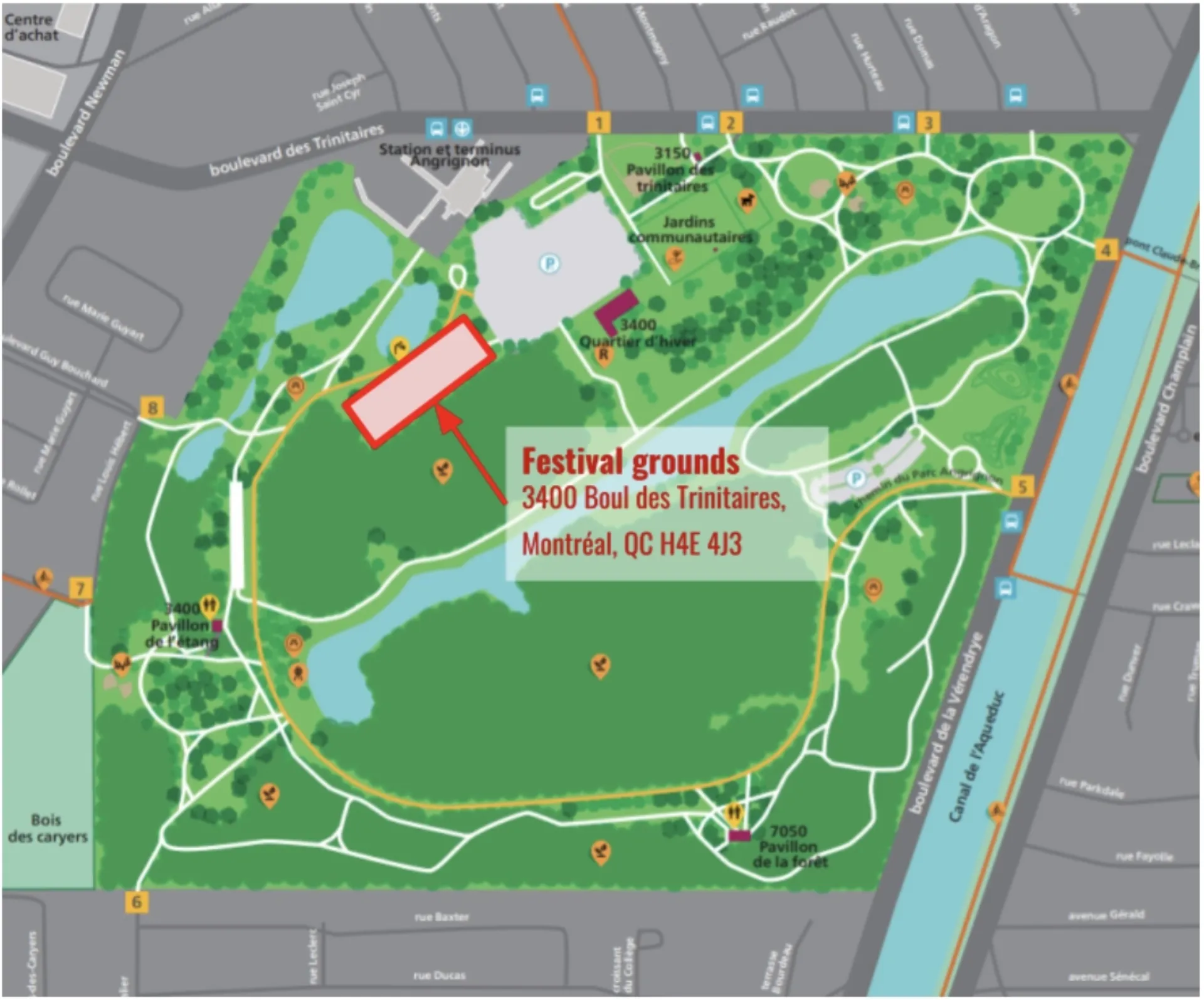 Parc Angrignon festival grounds map showing venue layout